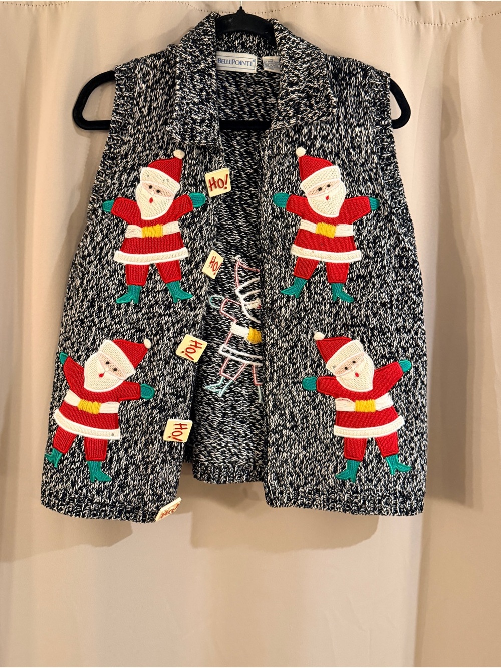 Belle Pointe  Black & White Knit Holiday Santa Vest